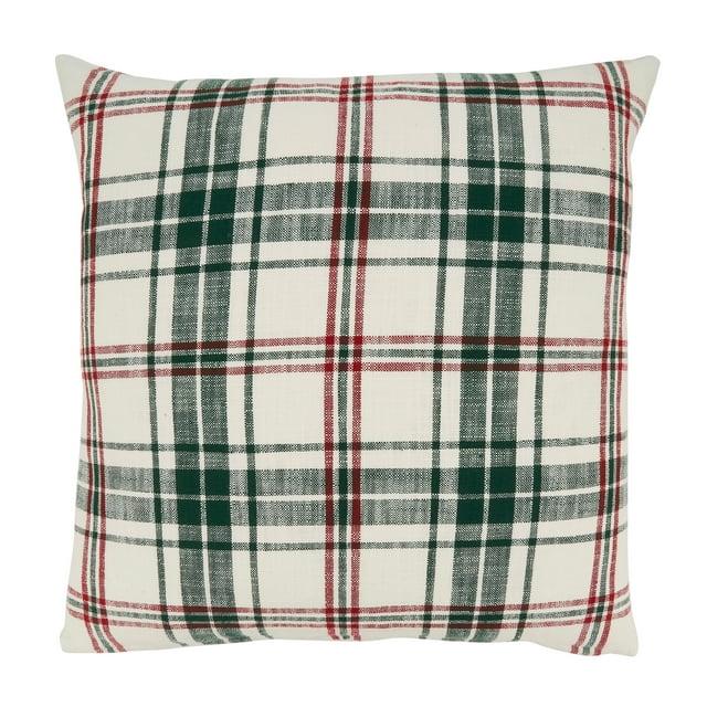 Saro Lifestyle Traditional Plaid Down Filled Throw Pillow, 20", White
