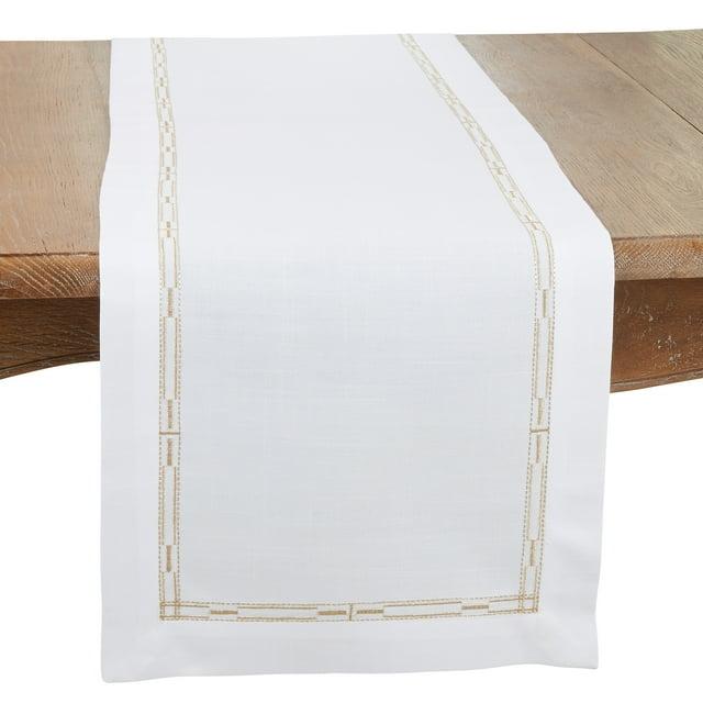 Saro Elegant Embroidery Table Runner With Delicate Border Design