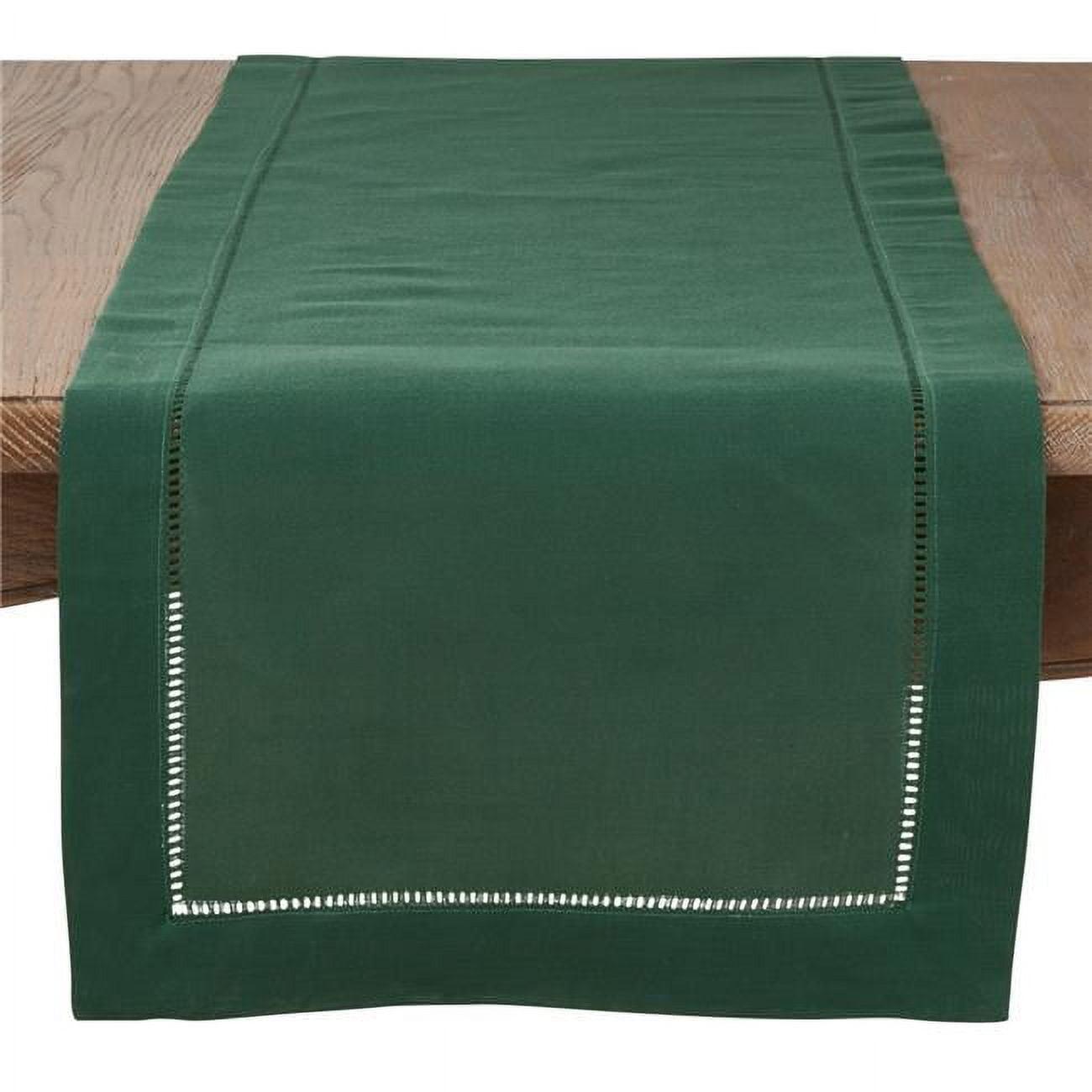 Saro Lifestyle Classic Hemstitch Border Table Runner, Jasper Green, 16" x 120"