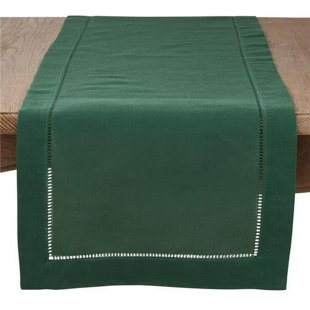Saro Lifestyle Classic Hemstitch Border Table Runner, Jasper Green, 16" x 90"