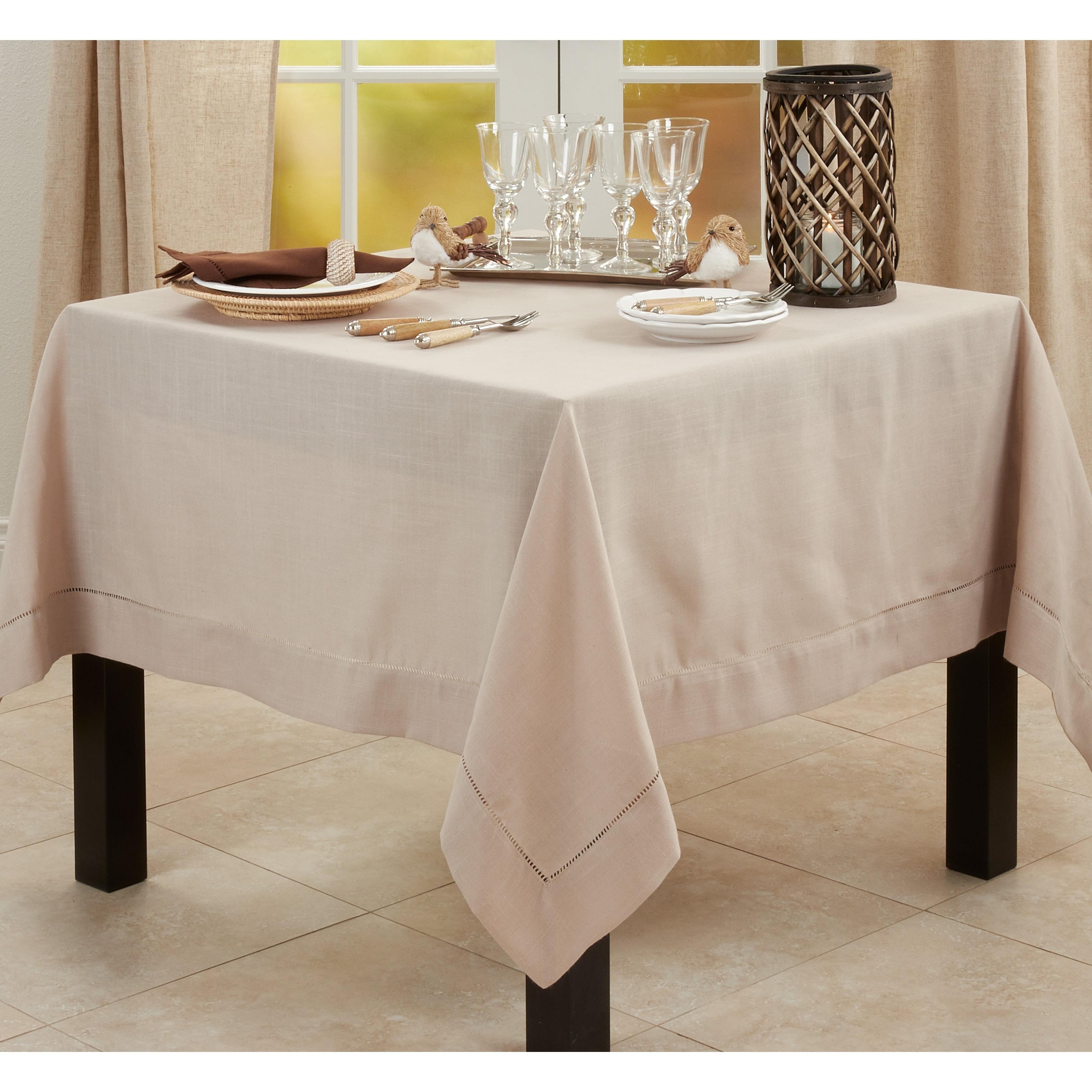 Saro Lifestyle Tablecloth With Hemstitch Border Design, 84", Brown