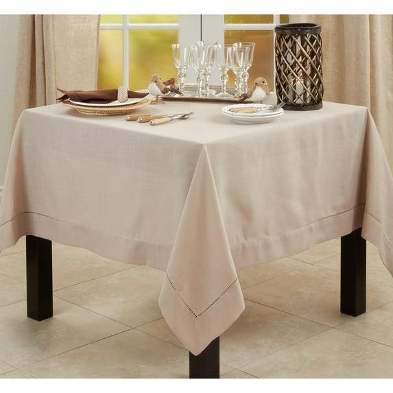 Saro Lifestyle Tablecloth With Hemstitch Border Design, 84", Brown