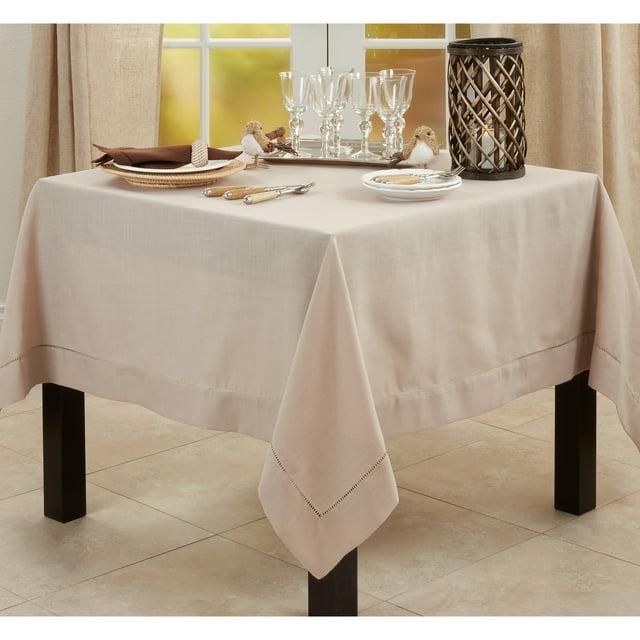 Saro Lifestyle Tablecloth With Hemstitch Border Design, 84", Brown