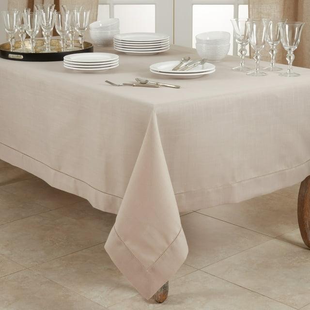 Saro Lifestyle Tablecloth With Hemstitch Border Design, 90", Brown