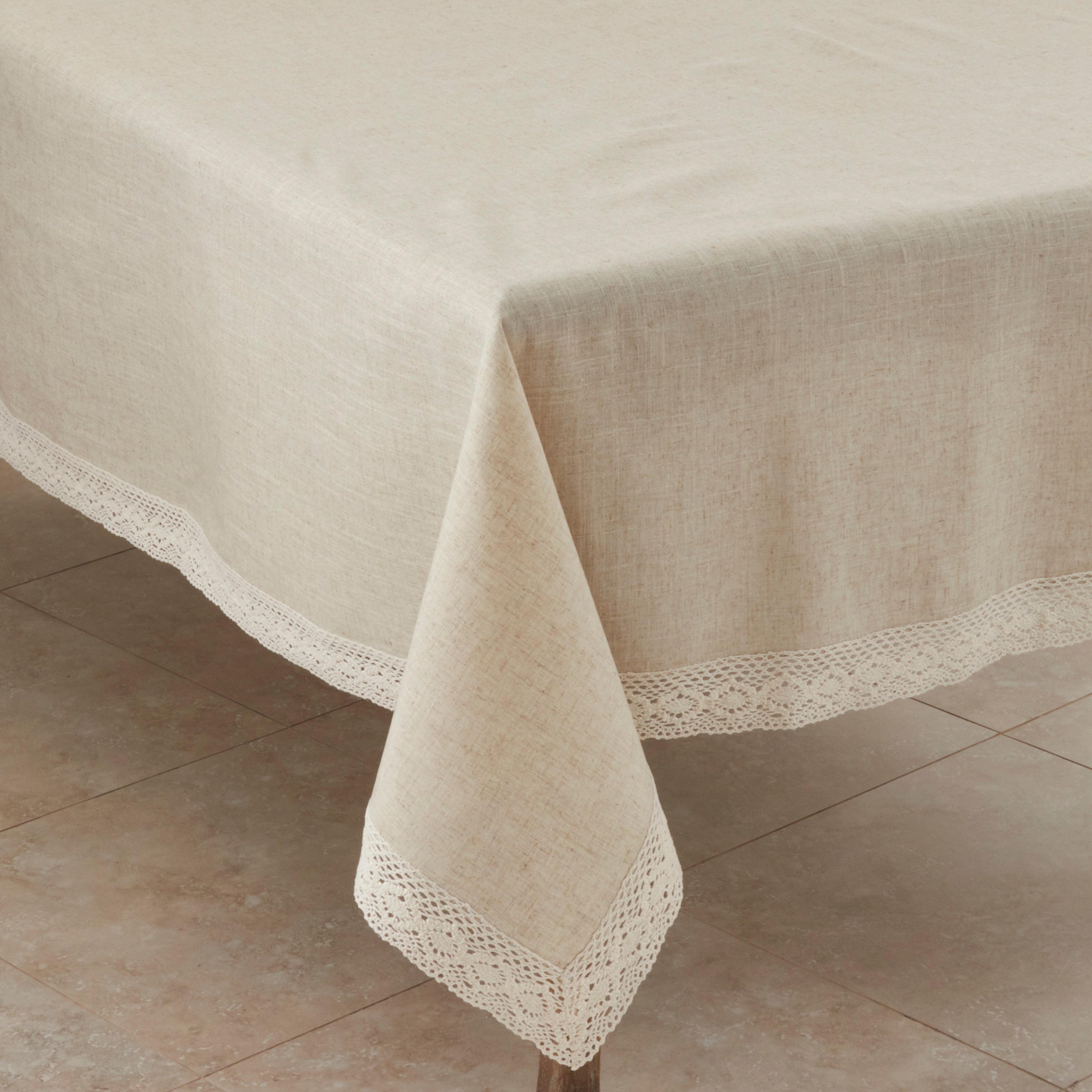Saro Lifestyle Lace Border Design Tablecloth, Natural, 72" x 72"