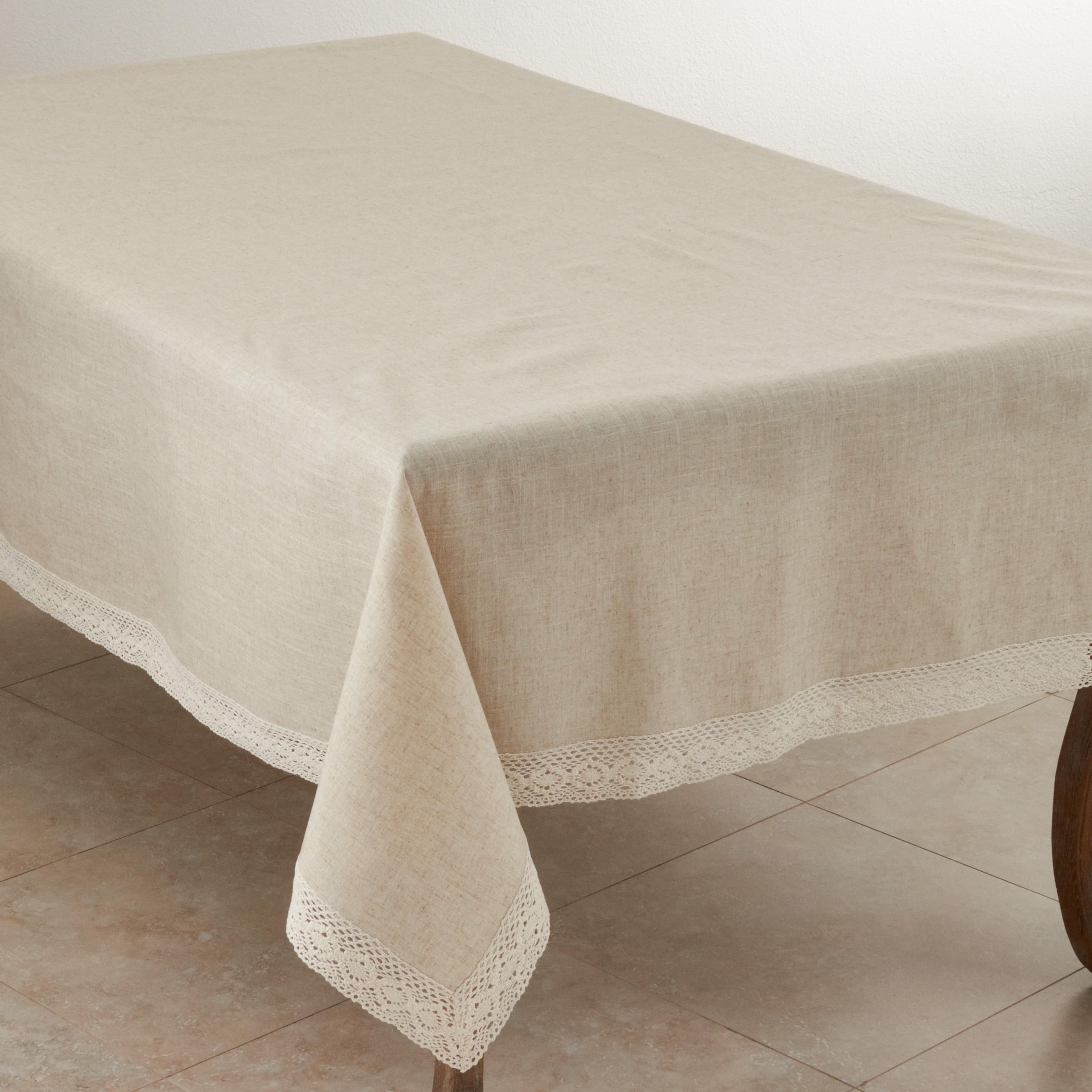 Saro Lifestyle Lace Border Design Tablecloth, Natural, 70" x 180"