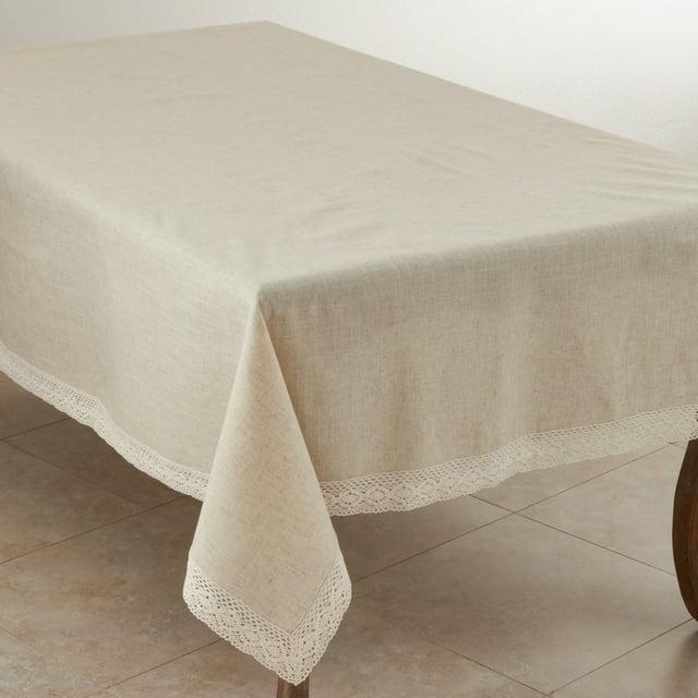 Saro Lifestyle Lace Border Design Tablecloth, Natural, 70" x 140"