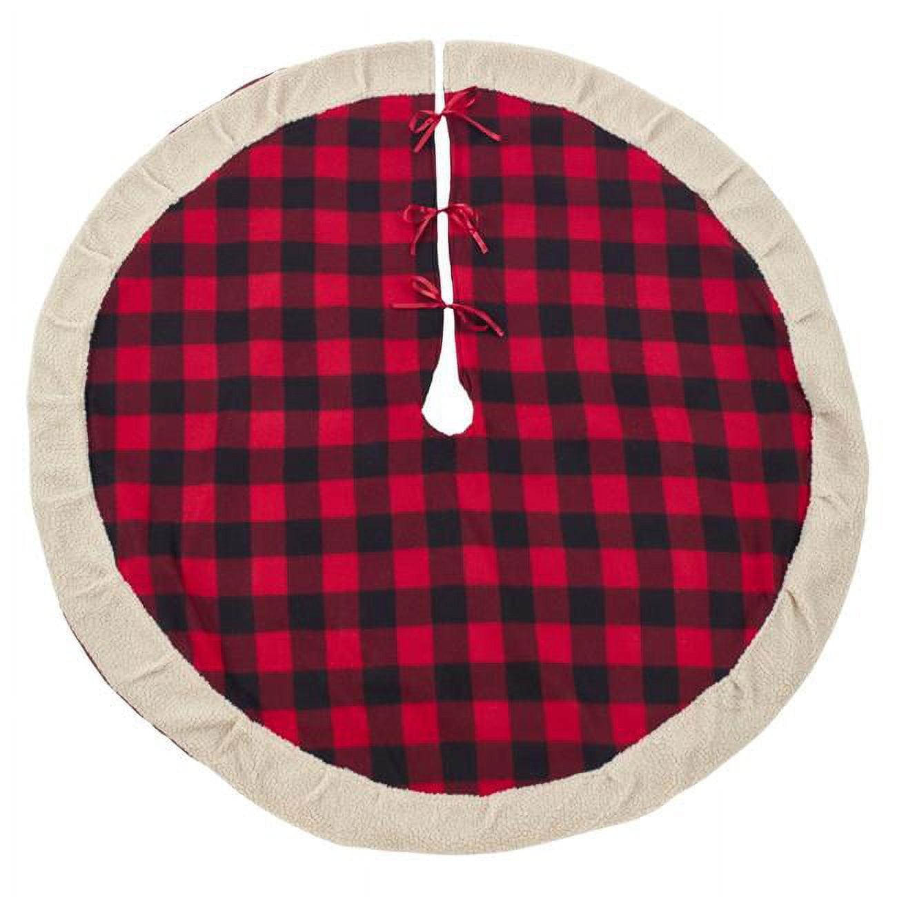 Red and Black Buffalo Plaid Tree Skirt with Sherpa Trim, 72"