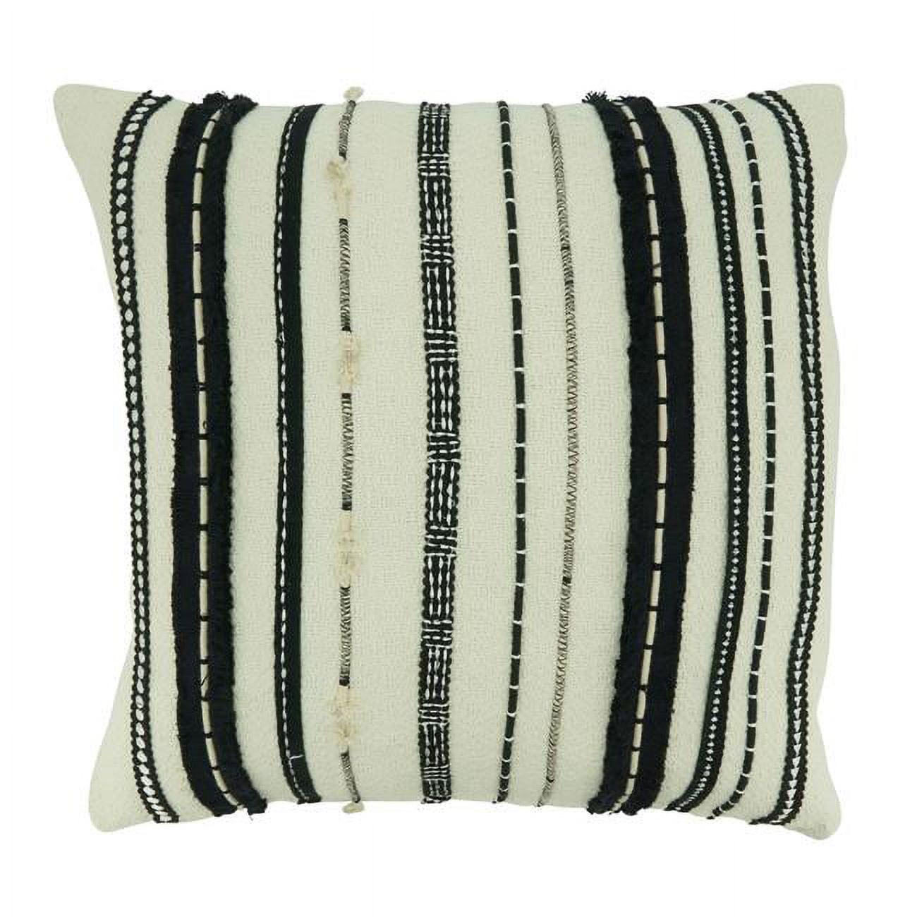 18" Black and White Cotton Cord Appliqué Throw Pillow