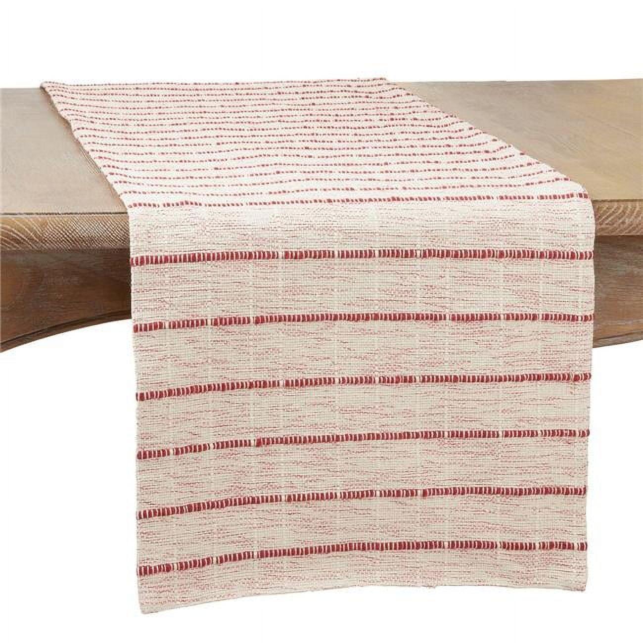 Red and Natural Cotton Striped Table Runner