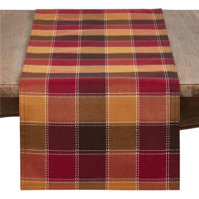 Saro Lifestyle Stitched Plaid Design Cotton And Poly Blend Table Runner