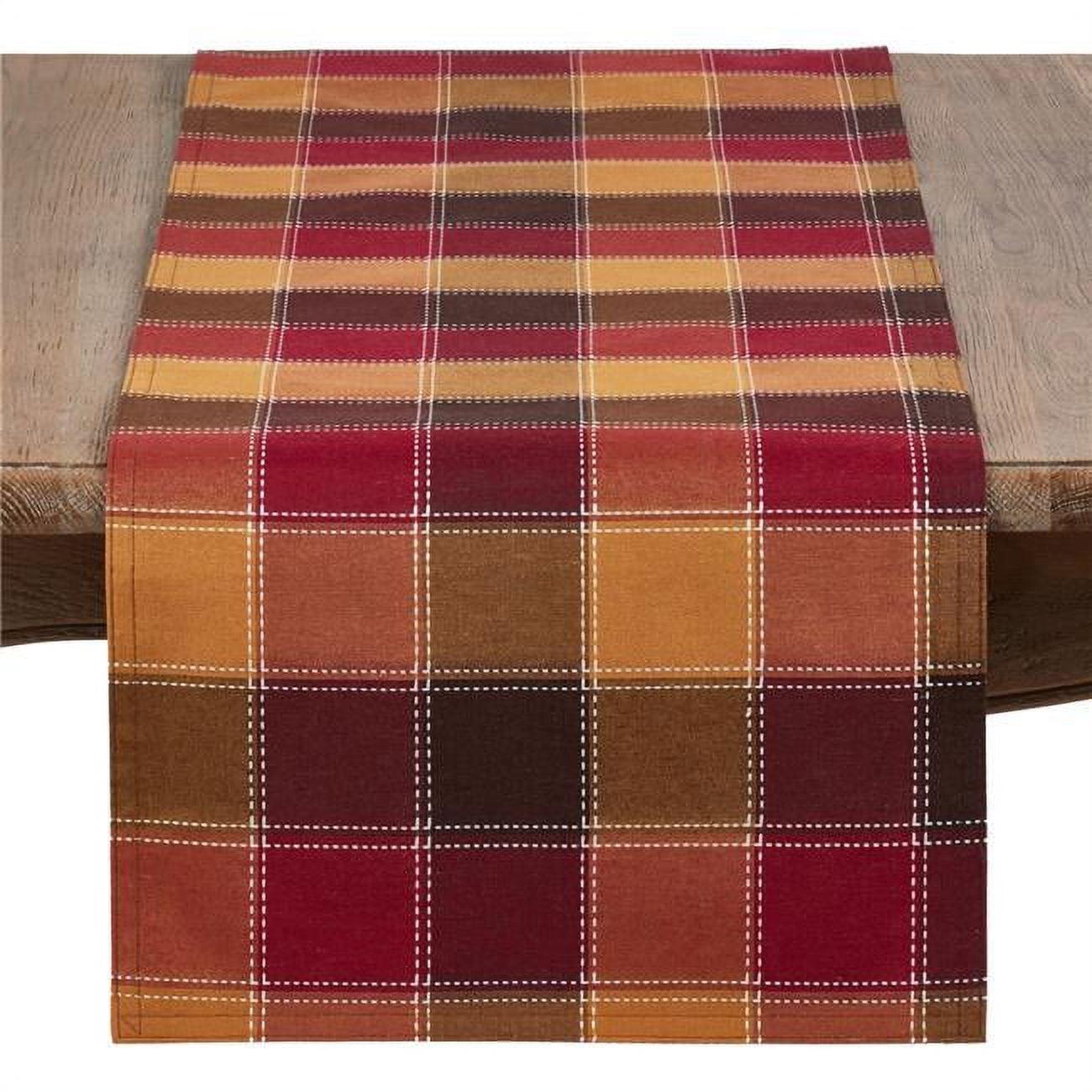 Multi-Color Plaid Cotton and Polyester Table Runner