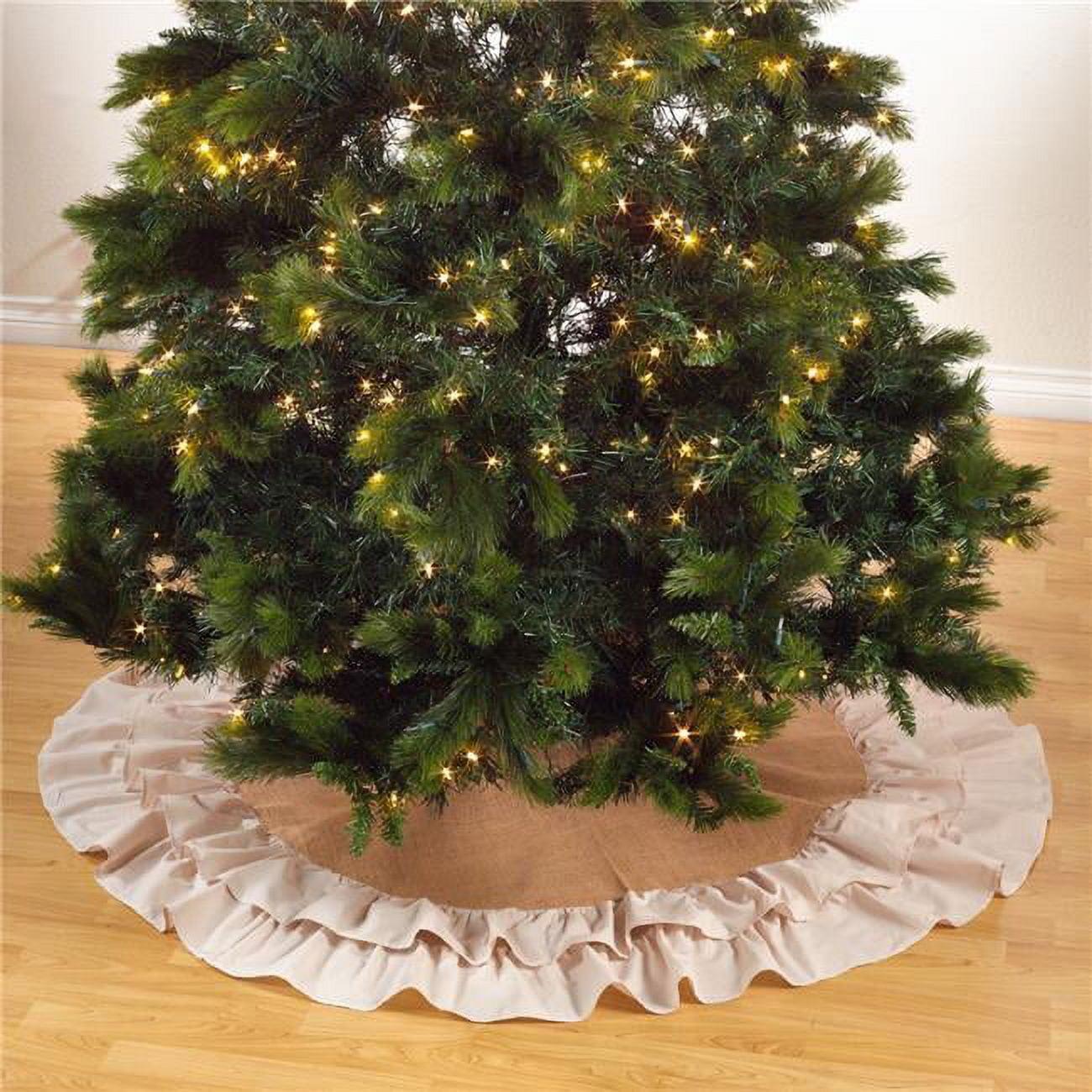 Saro Lifestyle Saro Lifestyle Cotton and Jute Christmas Tree Skirt With Ruffled Edge