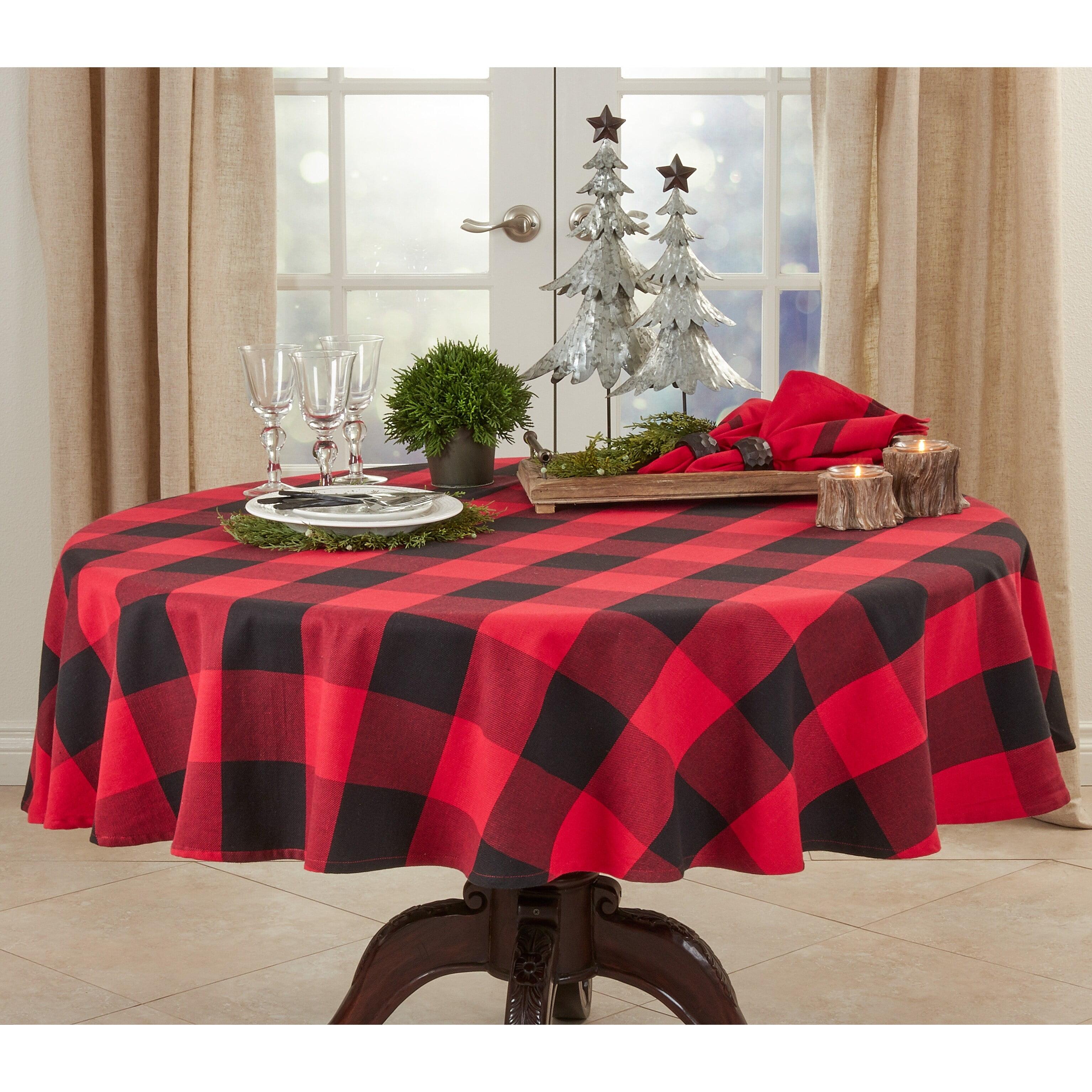 Saro Birmingham Plaid 100% Cotton Round Tablecloth