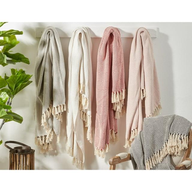 50"x60" Soft Cotton Diamond Weave Throw Blanket Pink - Saro Lifestyle: Year-Round Comfort, Machine Washable, Traditional Style