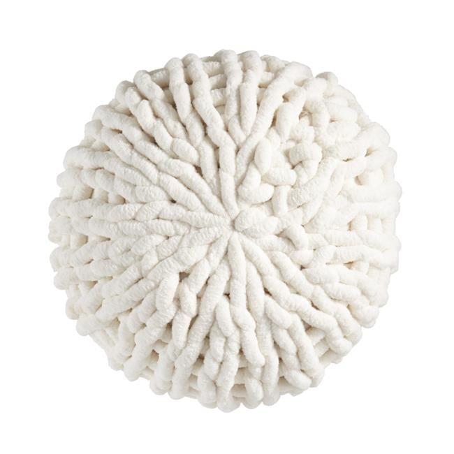 Off-White Chunky Knit Round Polyester Throw Pillow