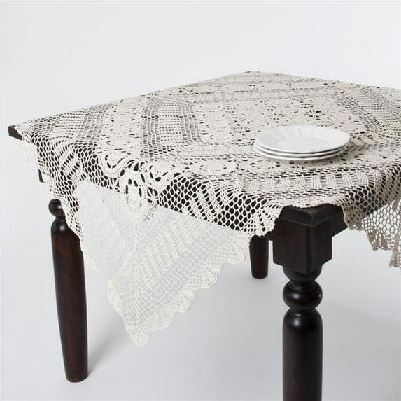 Saro Lifestyle Handmade Crochet Cotton Lace Table Linens, Beige, 36" x 36"