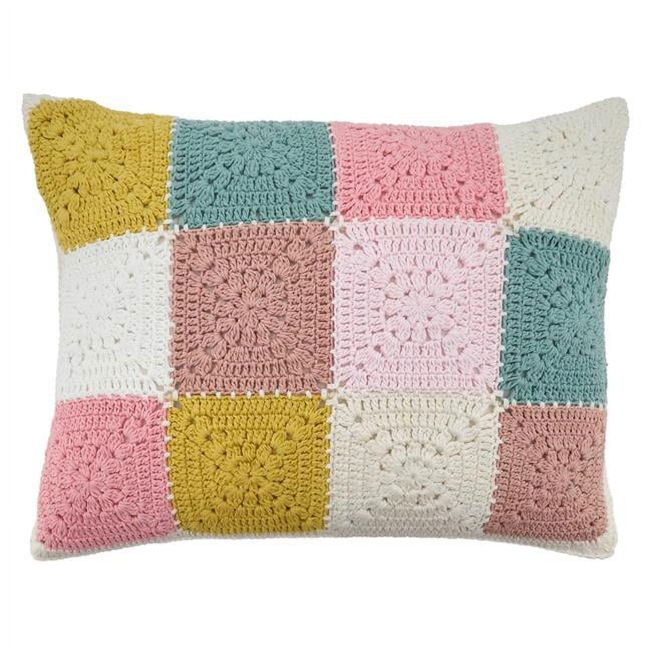 Multicolor Cotton Crochet Patchwork Throw Pillow Cover 12" x 16"