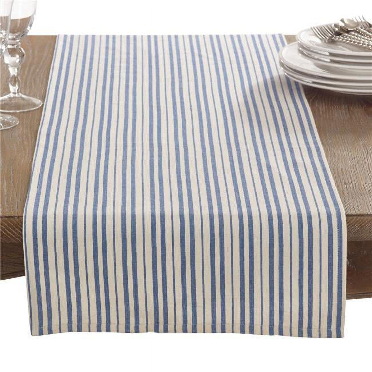 Blue Cotton Striped Coastal Table Runner, 16"x72"