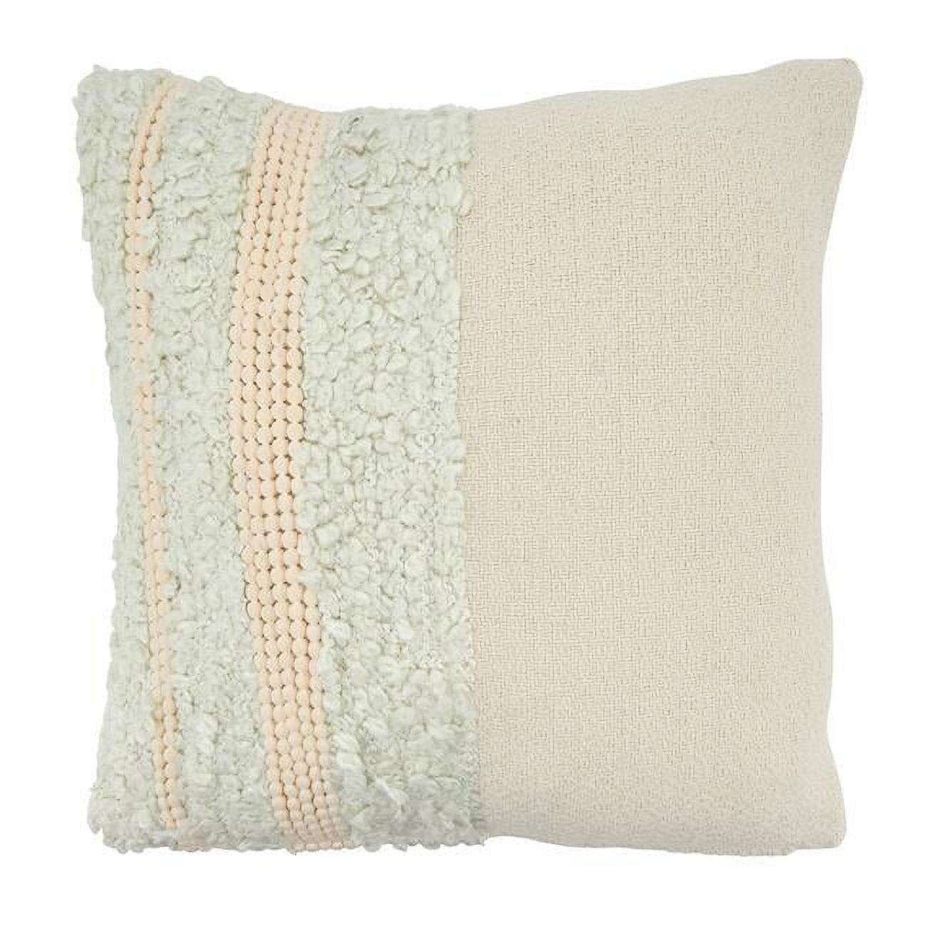 Ivory Cotton Pom Pom Applique Square Throw Pillow