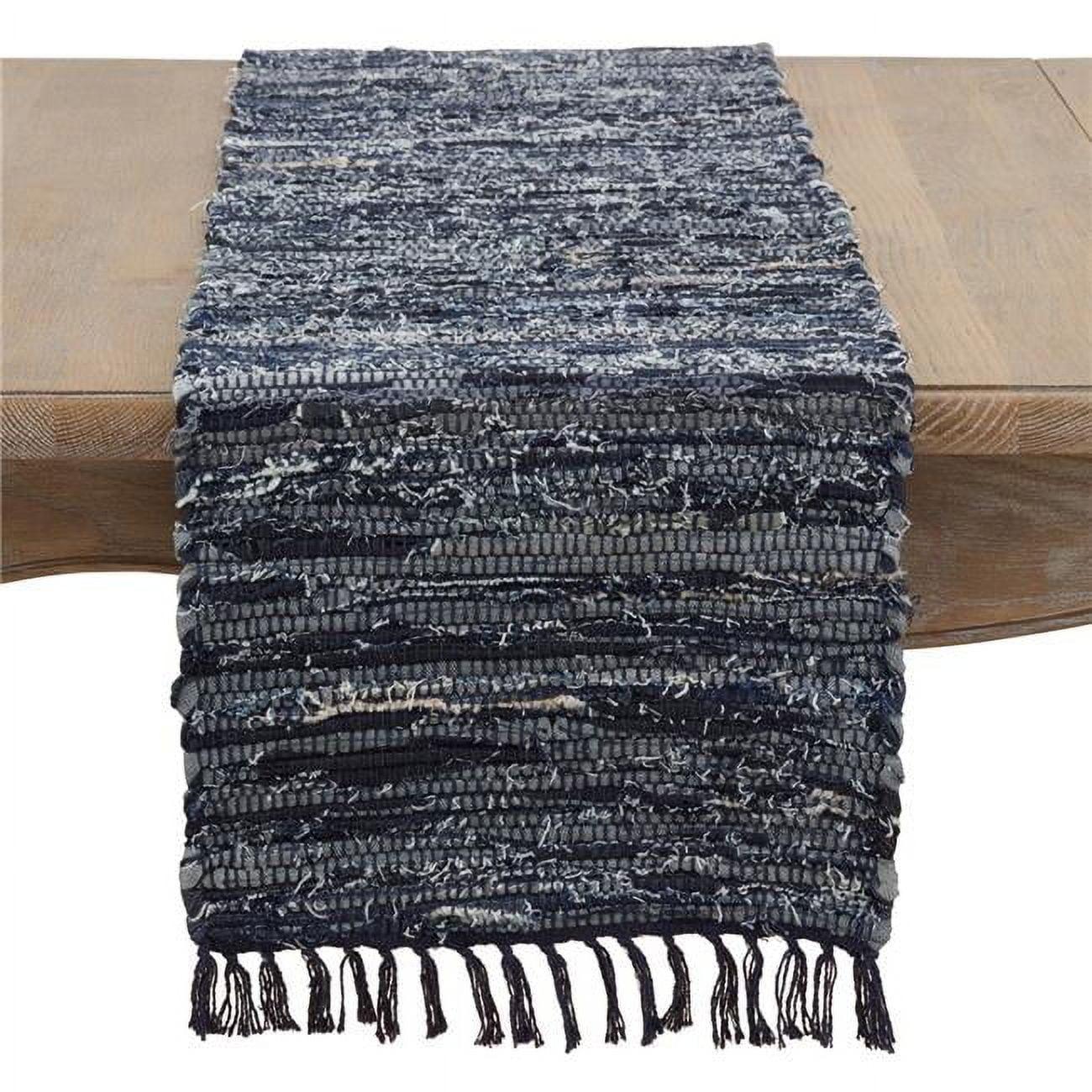 Navy Blue Cotton Denim Chindi Table Runner 13 x 120 in