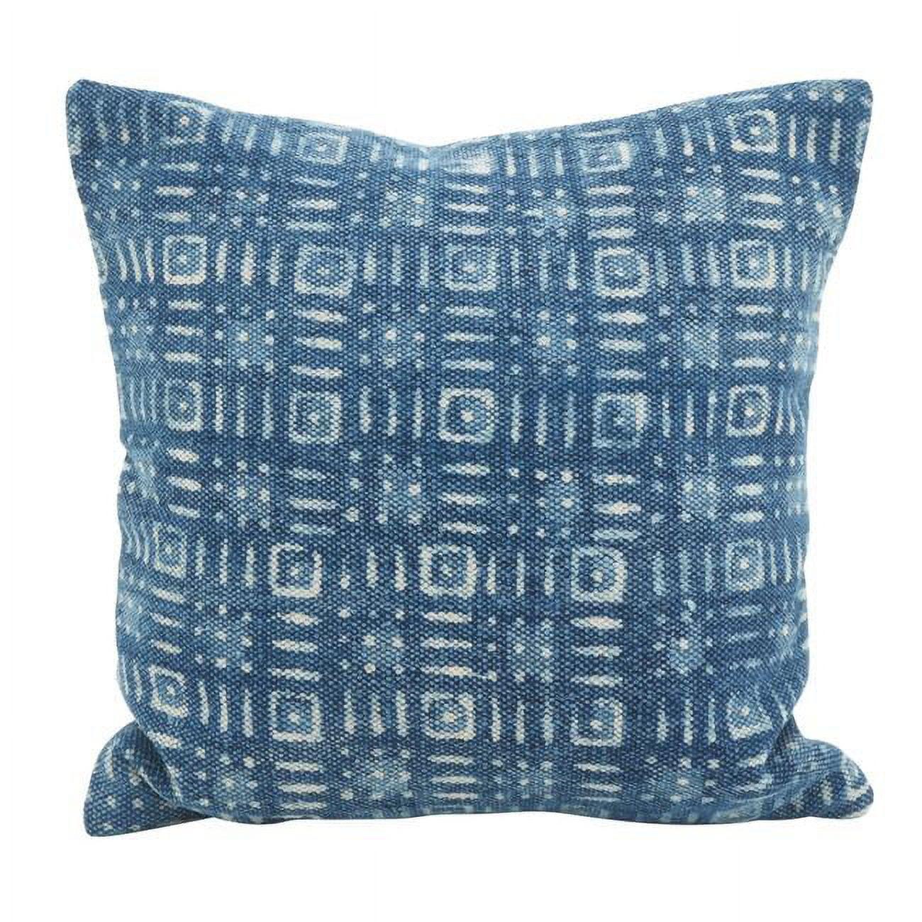 18"x18" Dash and Dot Distressed Down Filled Square Throw Pillow Blue - Saro Lifestyle: Cotton Blend, Indoor Use, Removable Cover