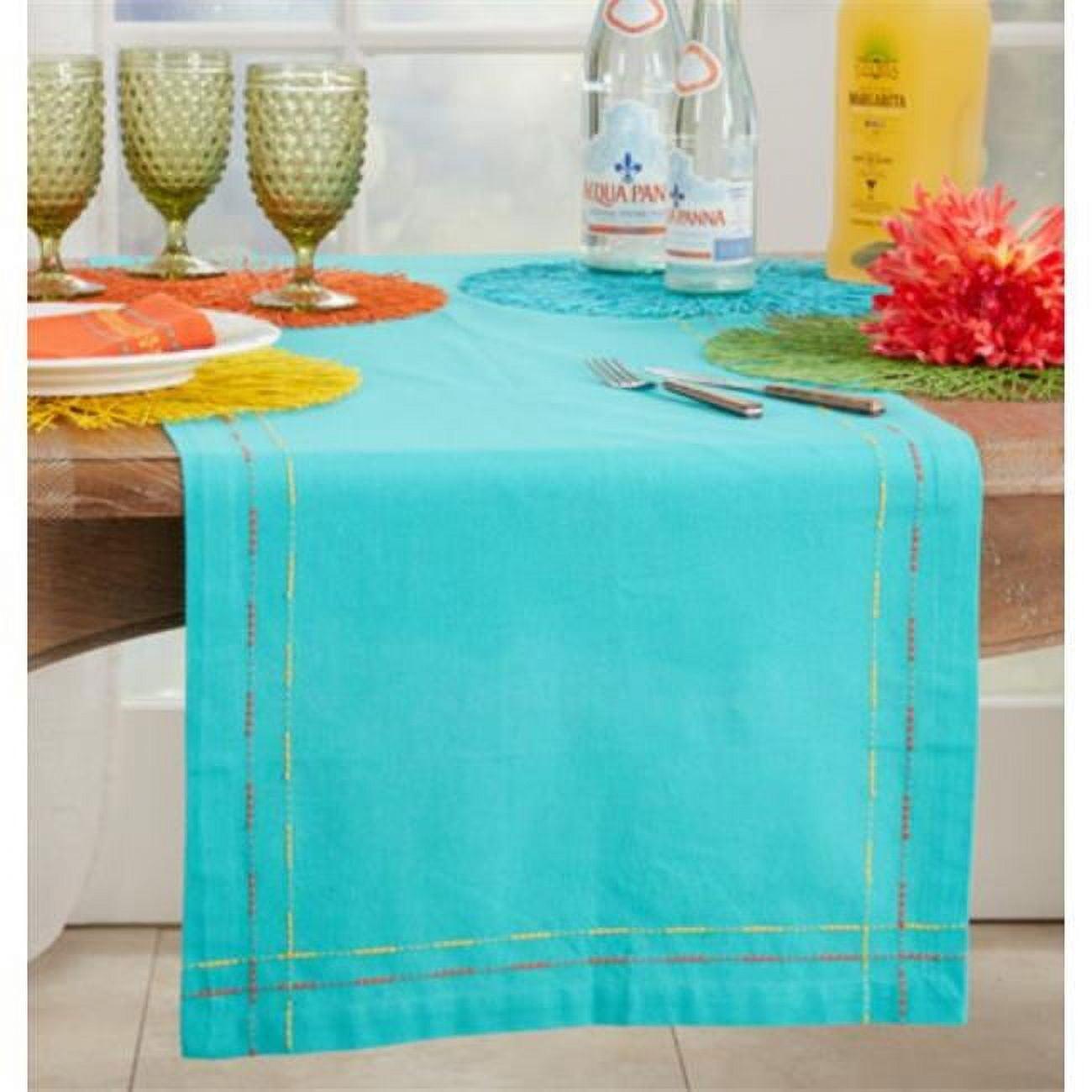 Saro Lifestyle Dobby Border Dining Table Runner, Blue, 18" x 72"