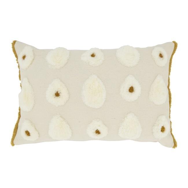 Saro Lifestyle Dreamy Pom Pom Down Filled Throw Pillow, Off-White, 12"x18"