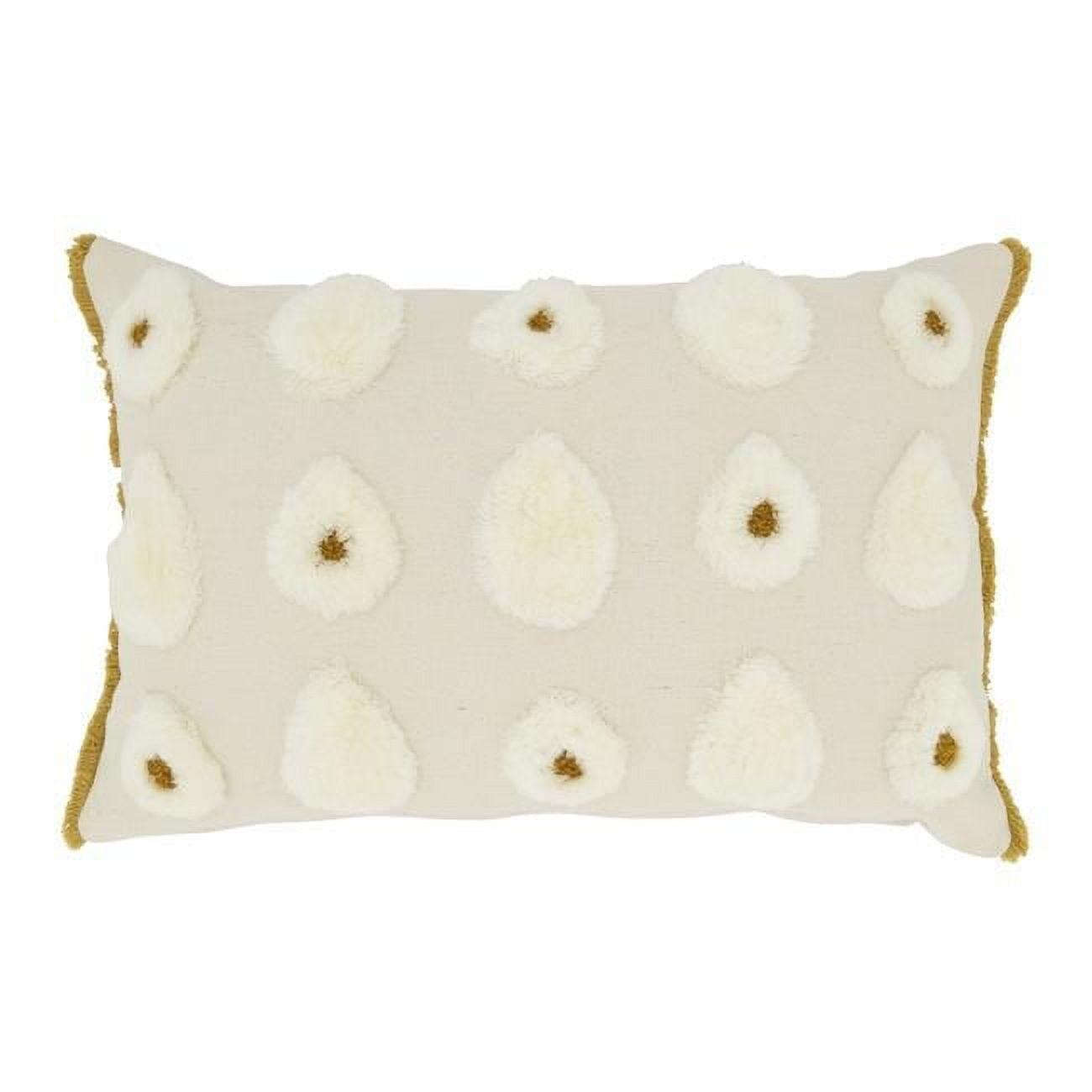 Saro Lifestyle Dreamy Pom Pom Down Filled Throw Pillow, Off-White, 12"x18"