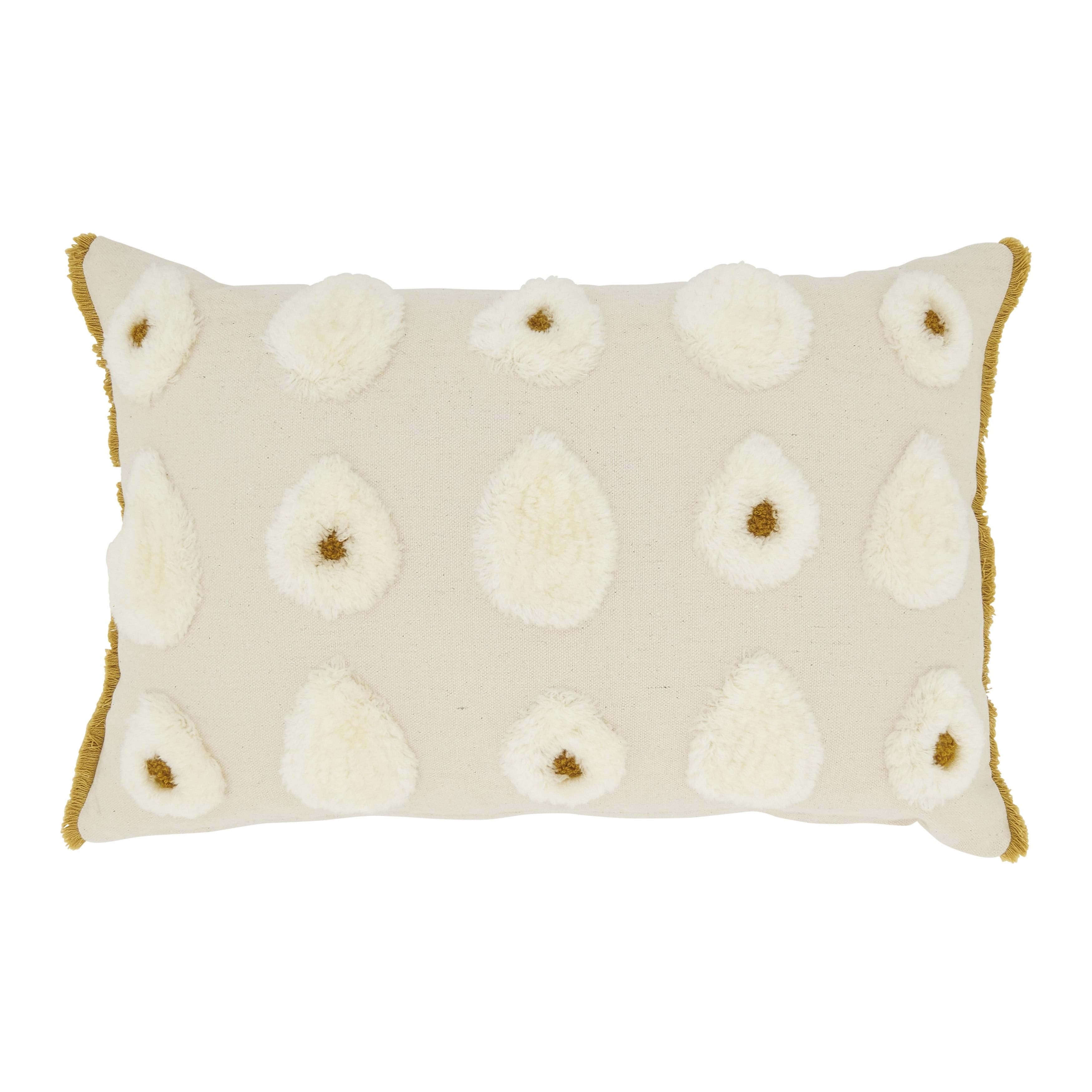 Saro Lifestyle Dreamy Pom Pom Poly Filled Throw Pillow, Off-White, 12"x18"