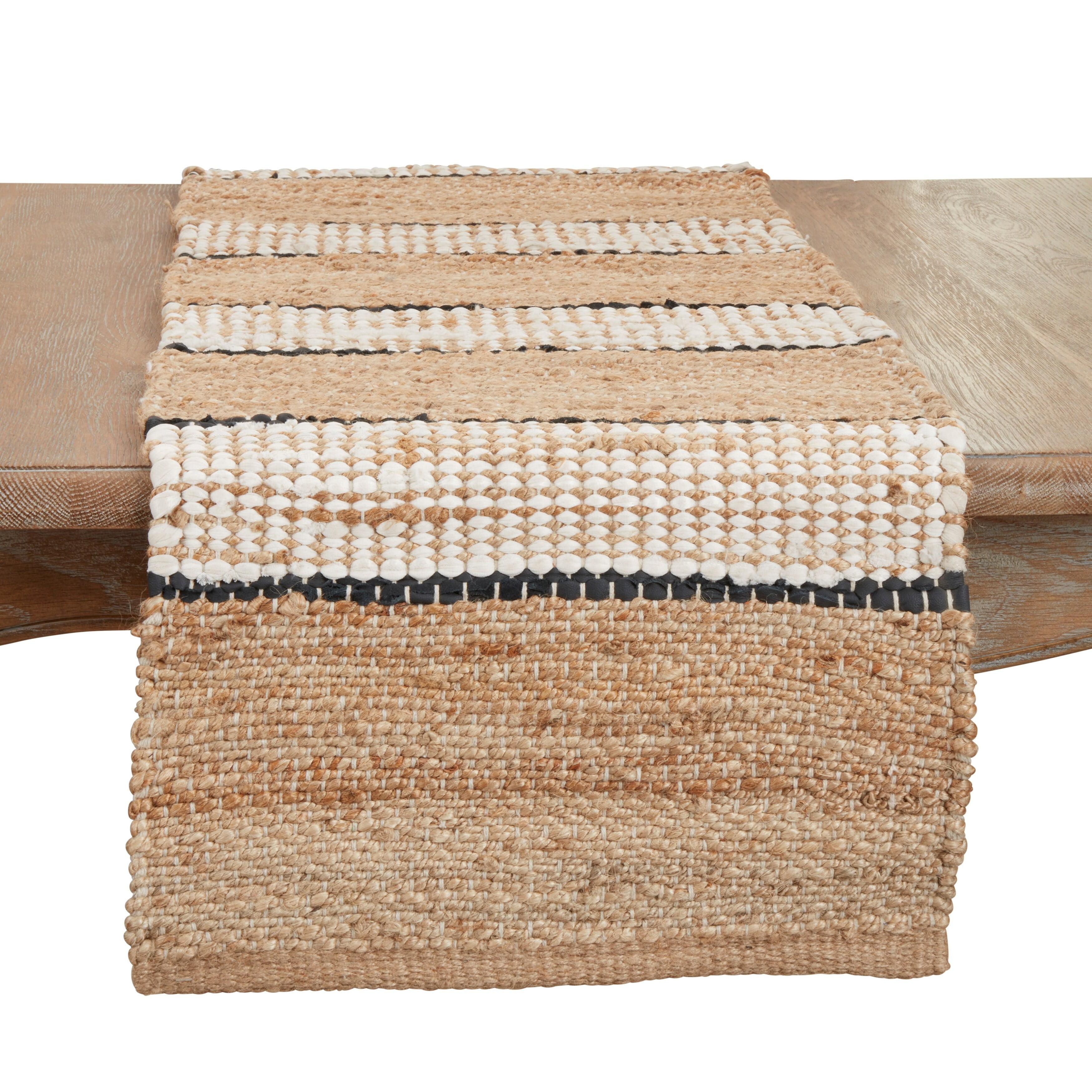 Saro Lifestyle Earthy Jute Stripe Table Runner, Beige, 16"x72"