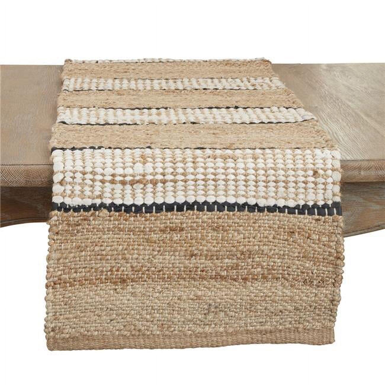 Earthy Jute Stripe Beige Table Runner, 16"x72"