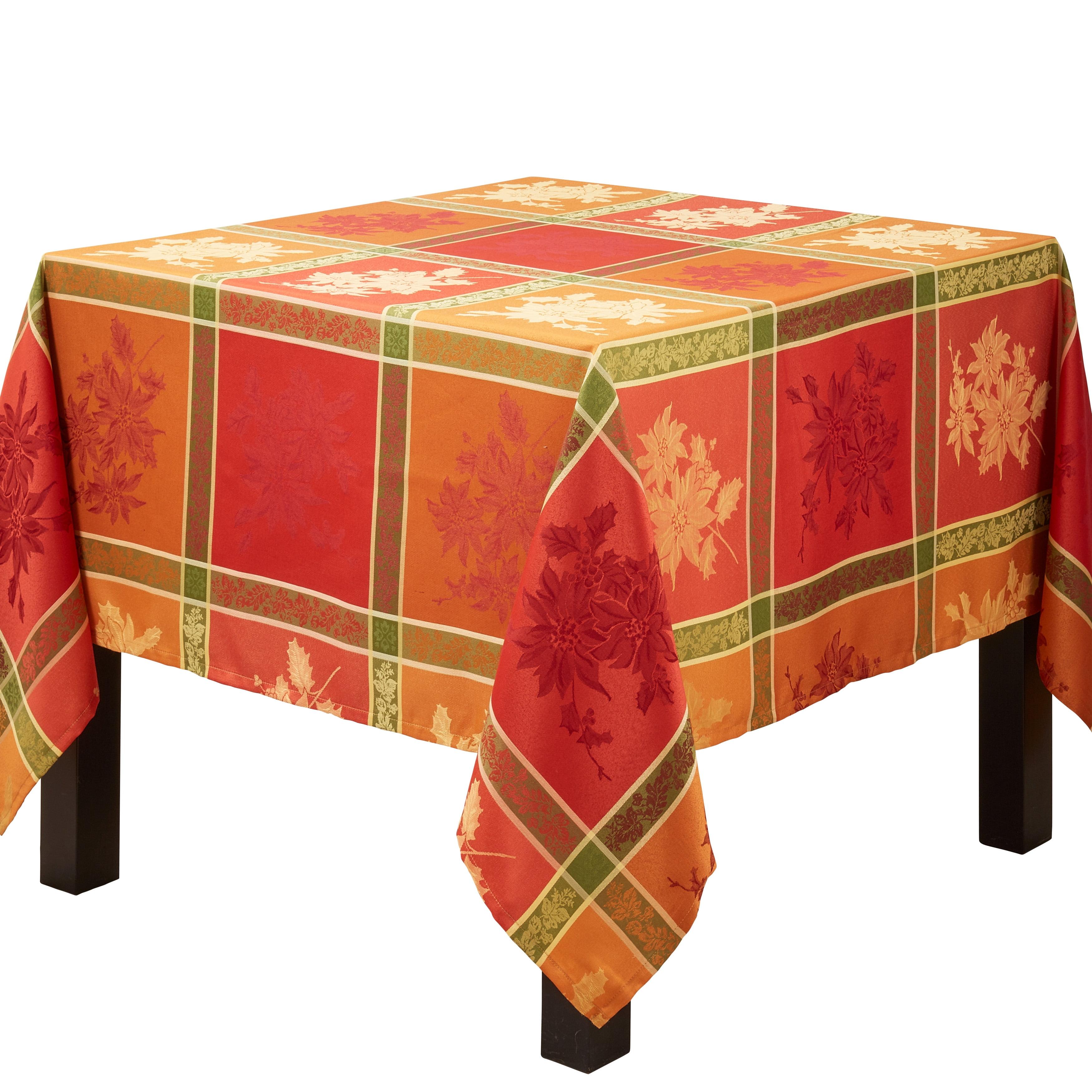 Saro Lifestyle Timeless Jacquard Tablecloth with Fall Leaves Design