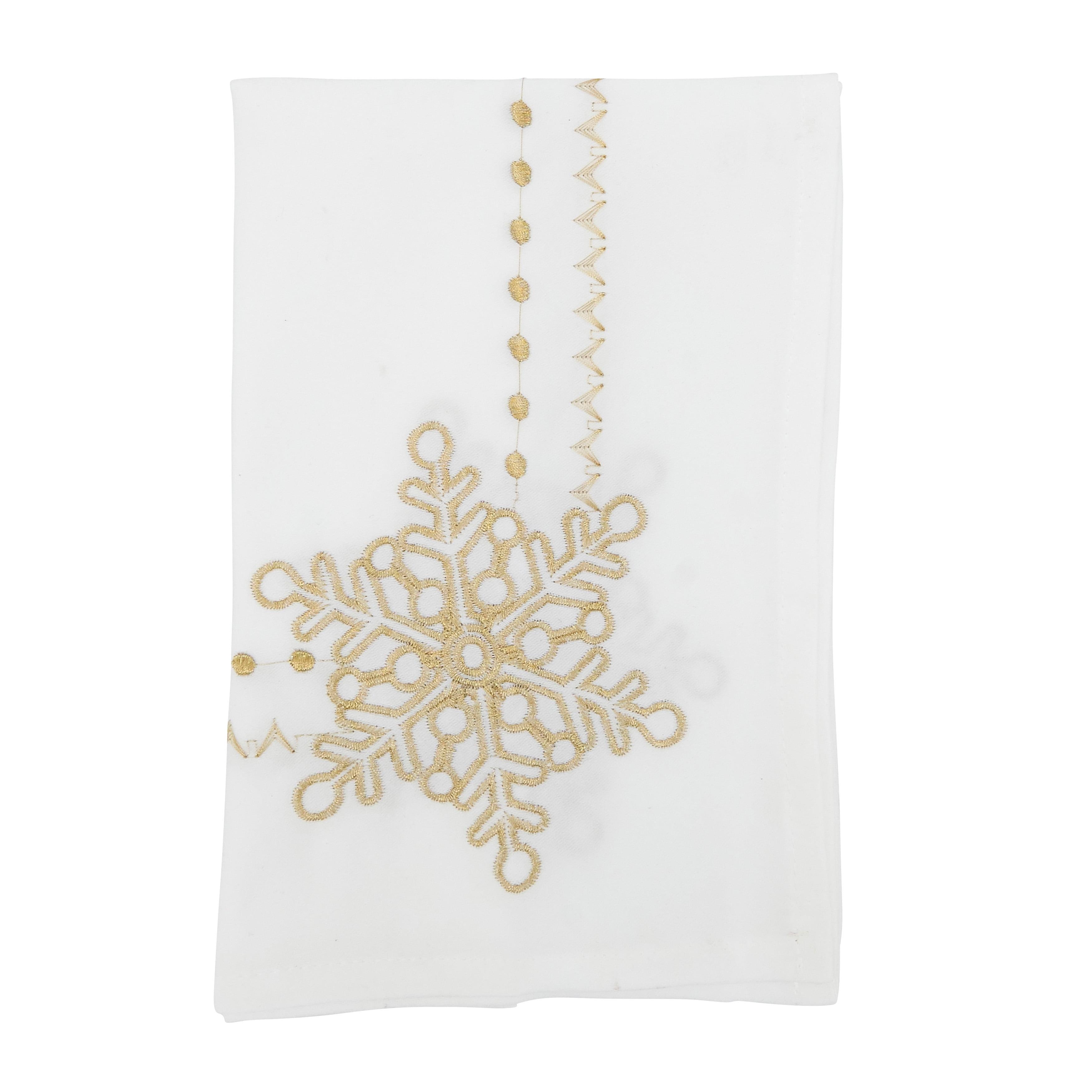 White Embroidered Snowflake Winter Table Napkins Set of 4