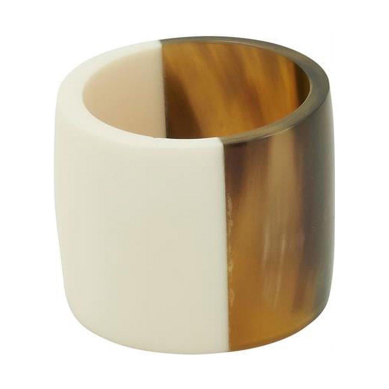 Brown and White Elongated Horn Napkin Rings Set of 4