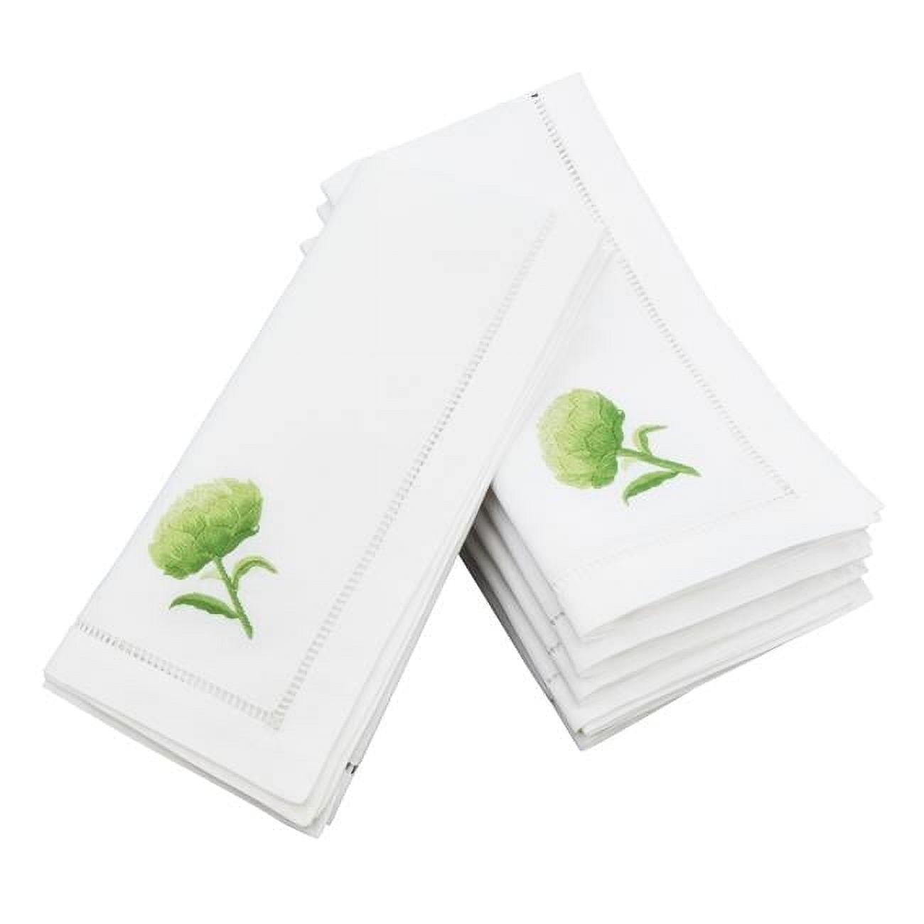 Saro Lifestyle Embr'd Artichoke Hemstitch Napkin, 20" Square, White (Set of 6)