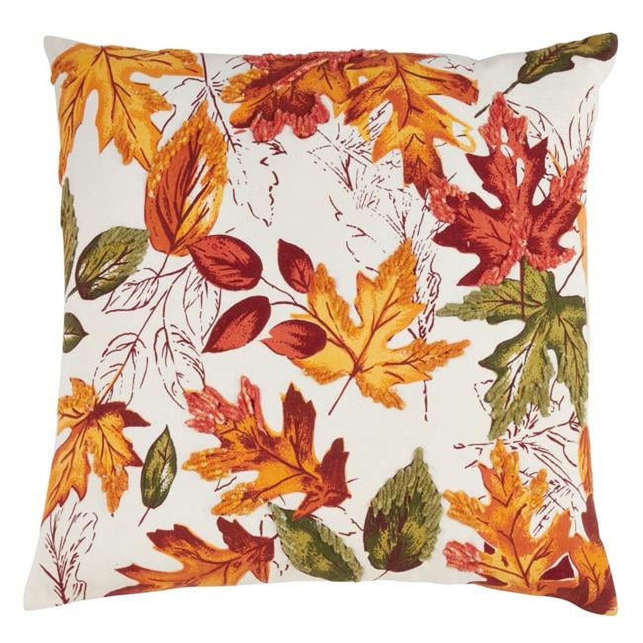 Autumn Leaves Embroidered Cotton Throw Pillow Cover