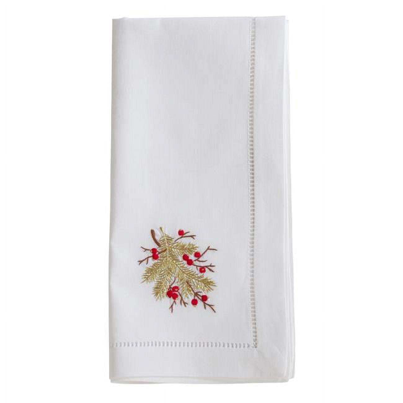 Saro Lifestyle Embr'd Berry Branch Napkin, 20" Square, White (Set of 6)