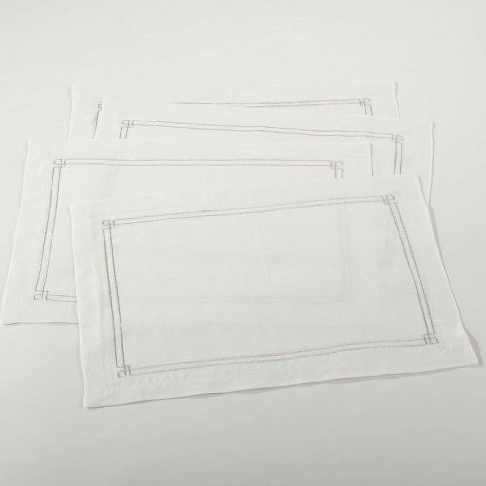 4pk Embroidered Design Placemat Ivory - Saro Lifestyle: Machine Washable, 100% Linen, Rectangular Shape