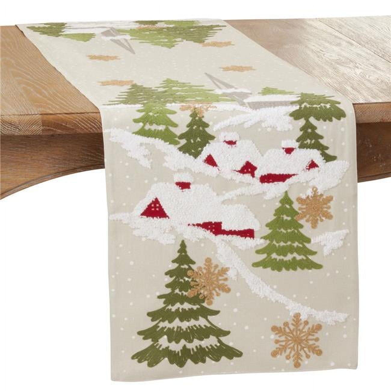 Natural Embroidered Christmas Mountain Polyester Table Runner