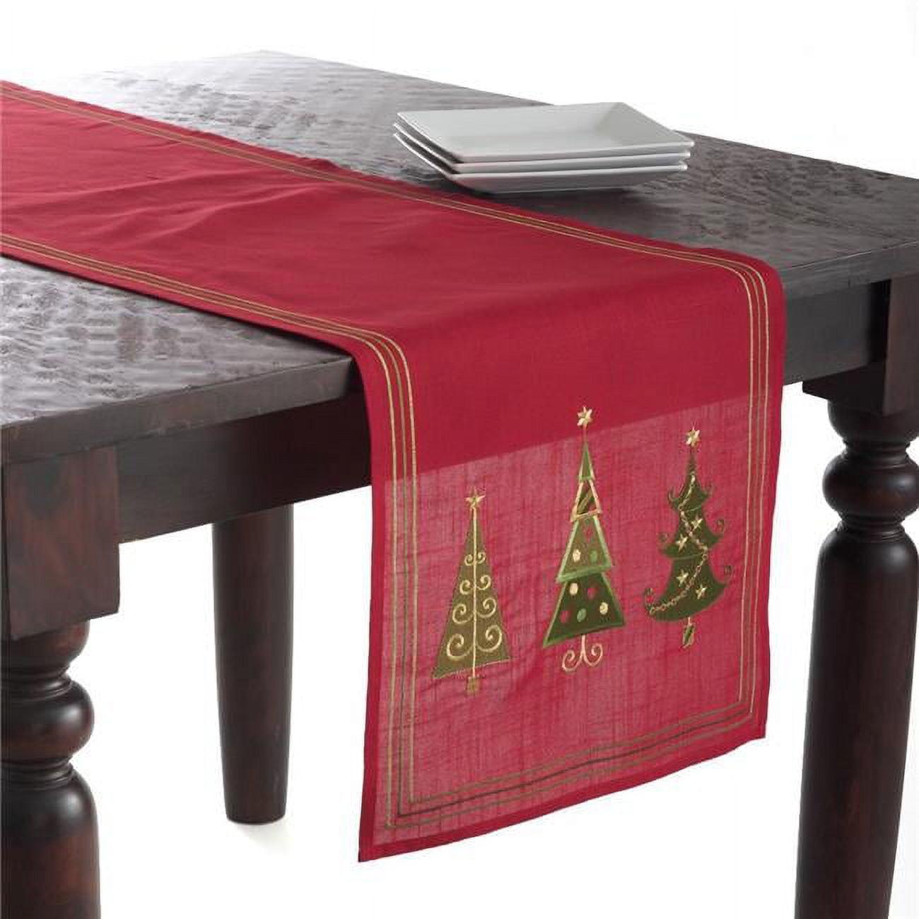 Red Embroidered Christmas Tree Polyester Table Runner