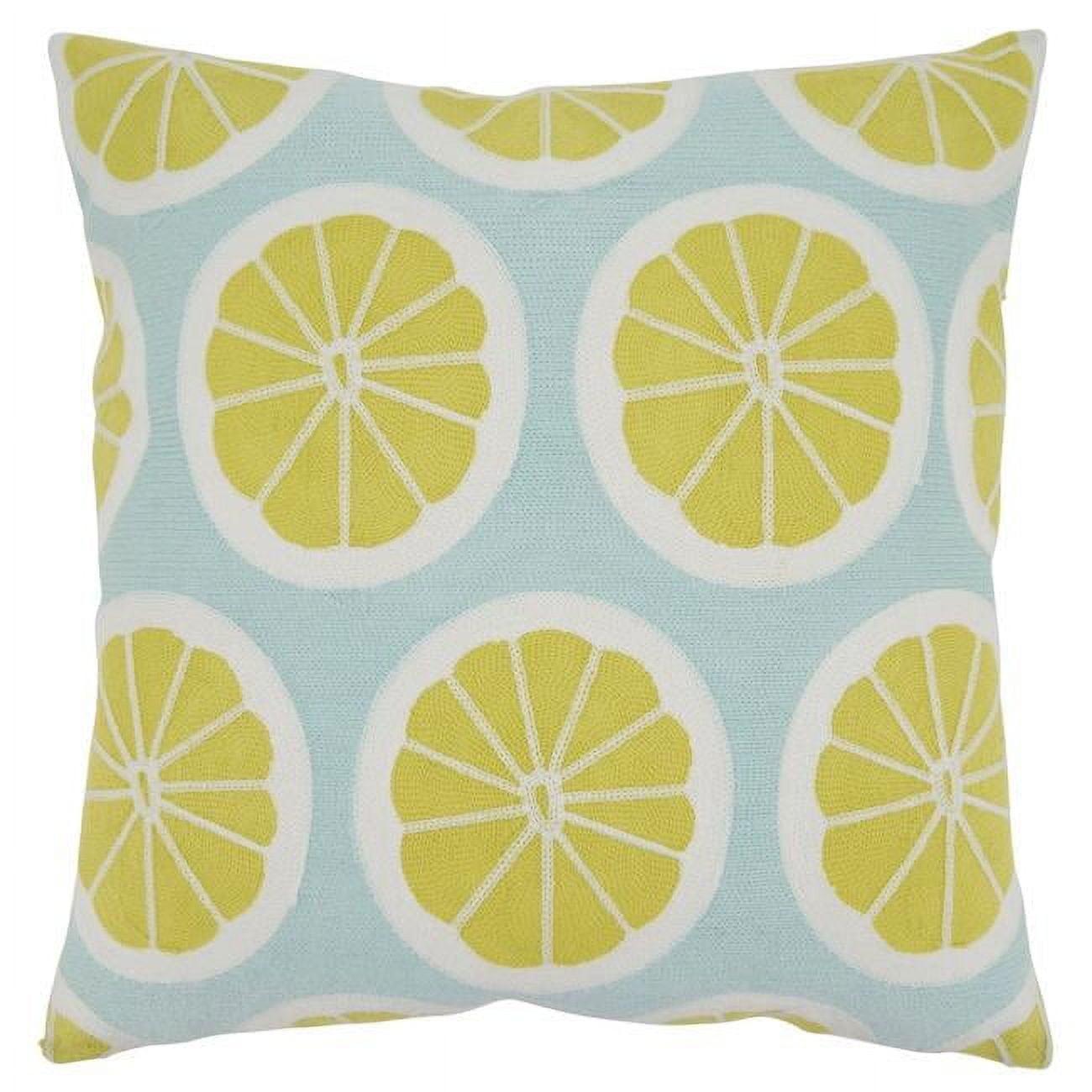 Lime and Blue Embroidered Citrus Square Throw Pillow