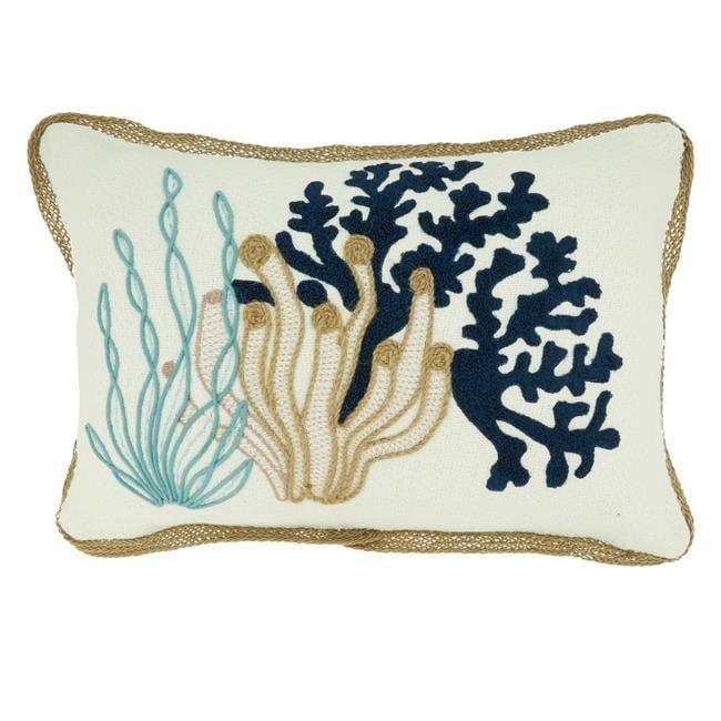 Saro Lifestyle Embroidered Coral  Decorative Pillow Cover, Blue, 12"x18"