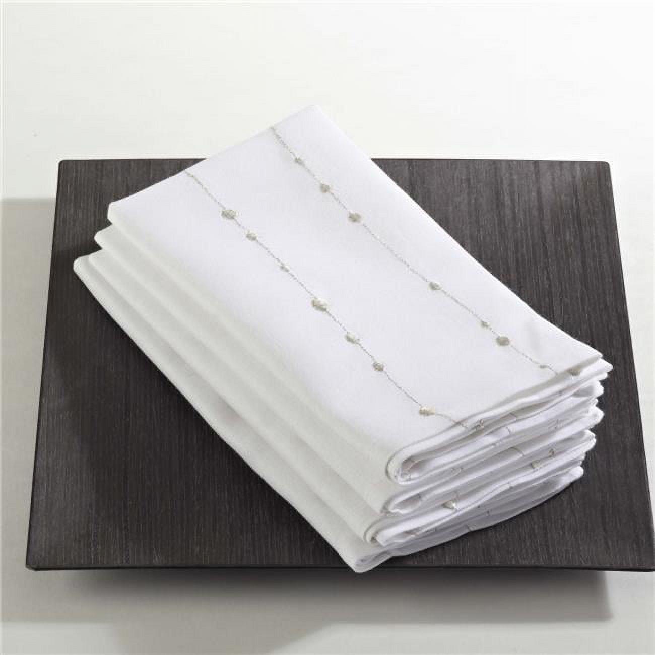 Silver Embroidered Cotton Square Napkin Set