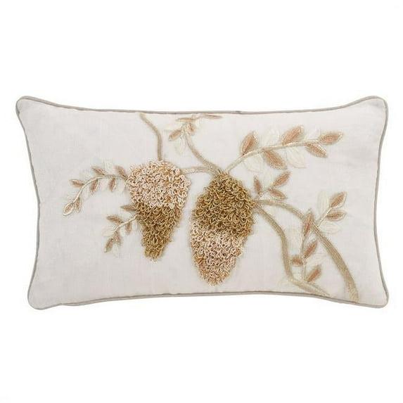 Saro Lifestyle Down-Filled Embroidered Throw Pillow With Flower Design, Gold, 12"x20"