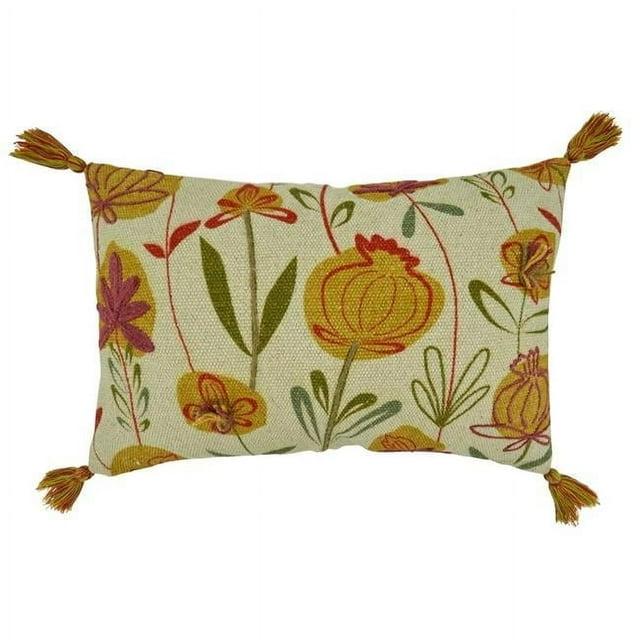 Saro Lifestyle Embroidered Flowers Design Poly Filled Throw Pillow