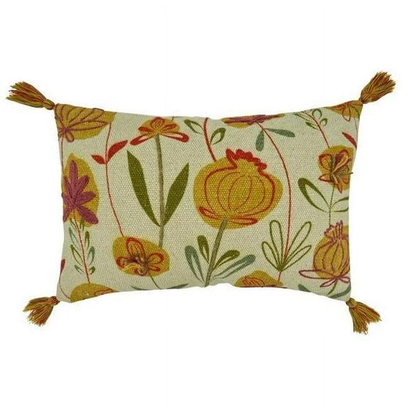 Saro Blossom Collection Floral Cotton Throw Pillow