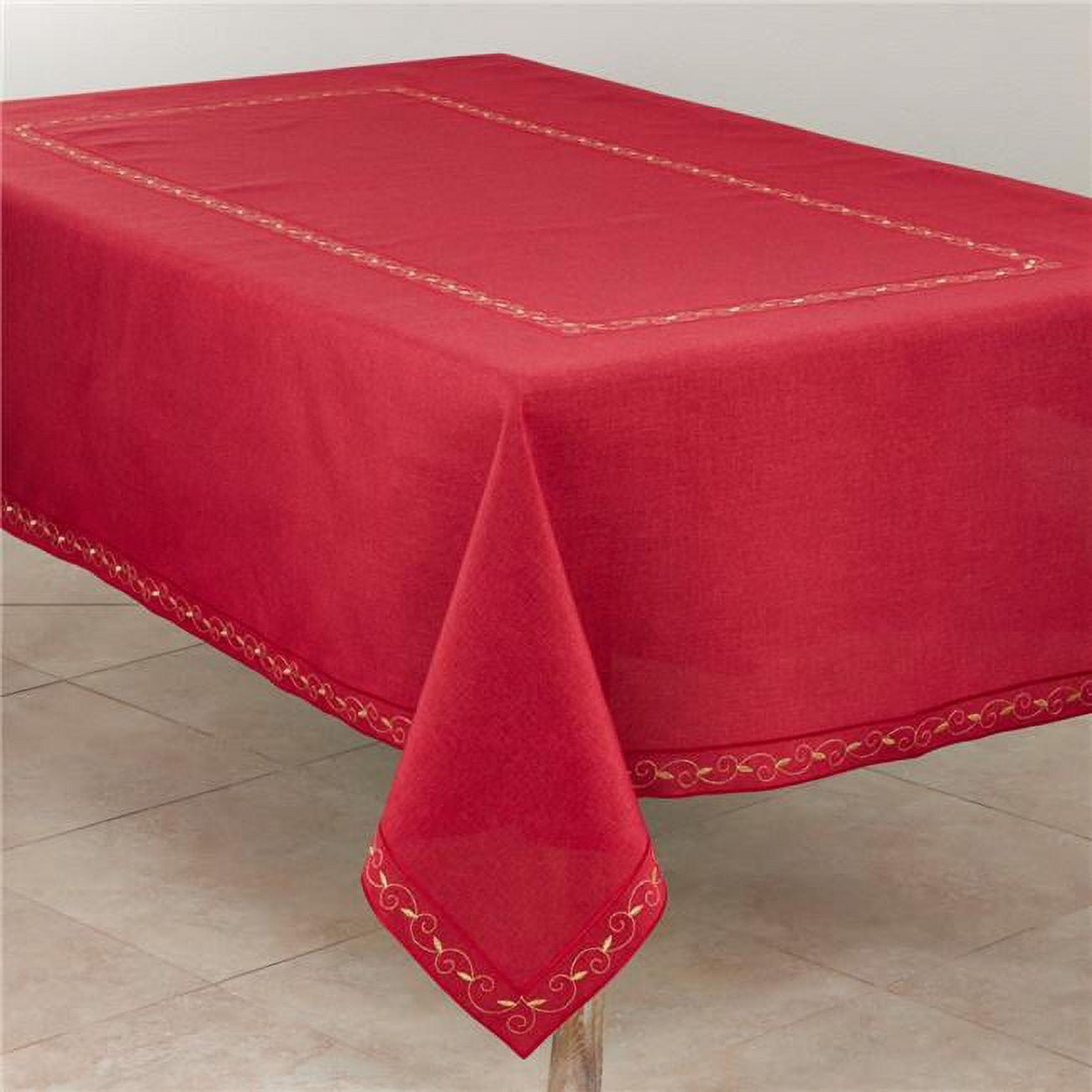 Red Embroidered Fabric Holiday Tablecloth 67" x 120"