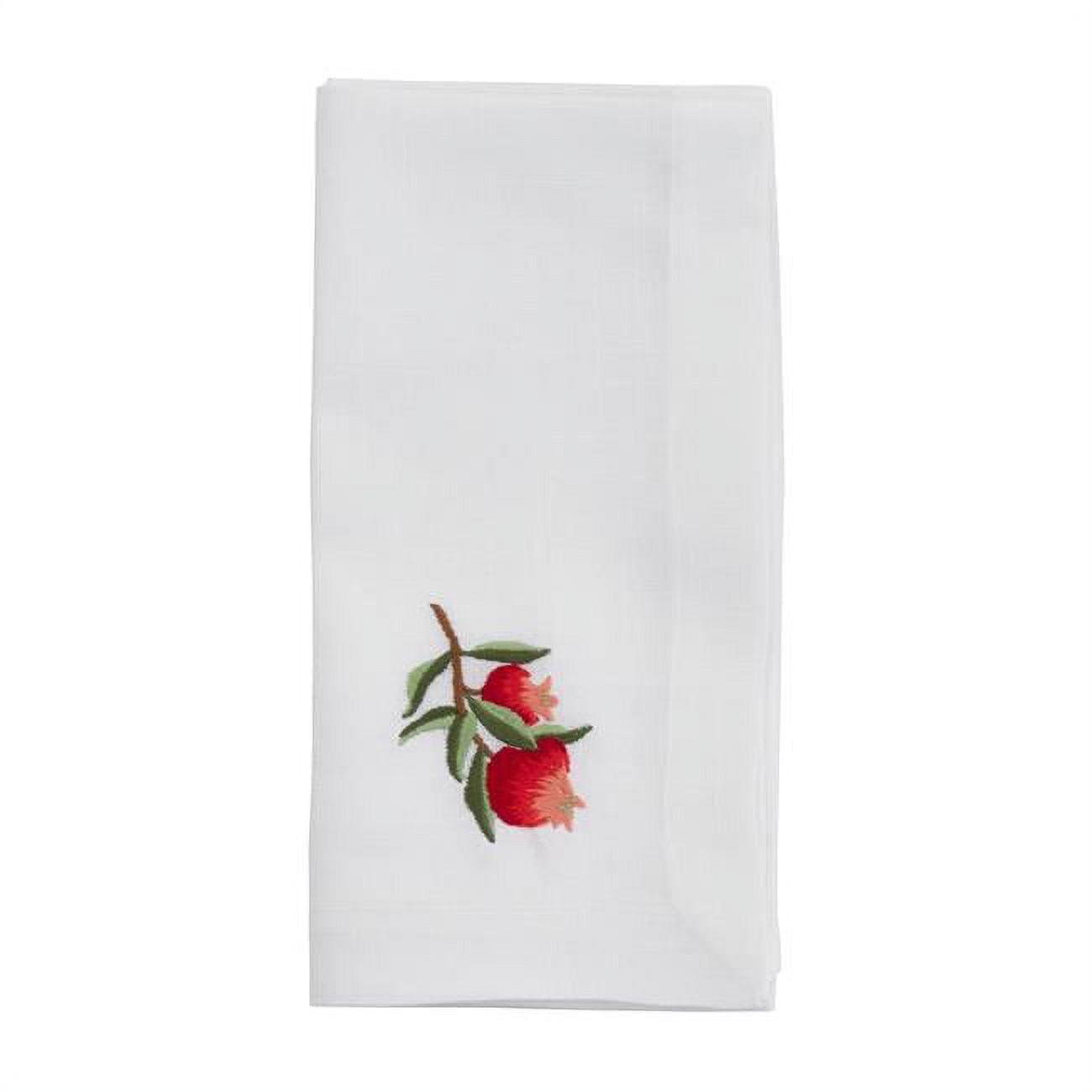 White Polyester Embroidered Pomegranate Square Napkins, Set of 4