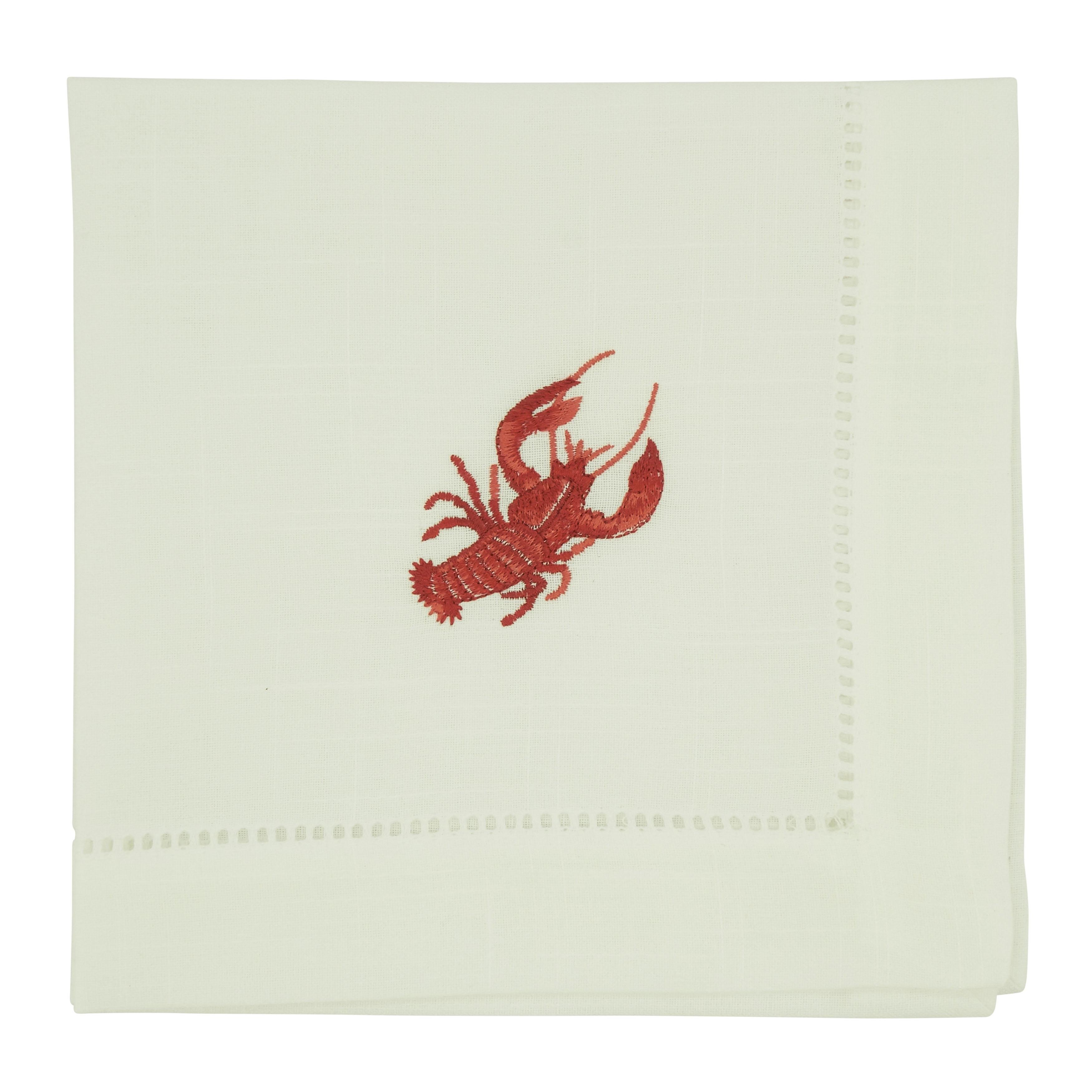 Saro Lifestyle Lobster Design Embroidered Table Napkins (Set of 4), White